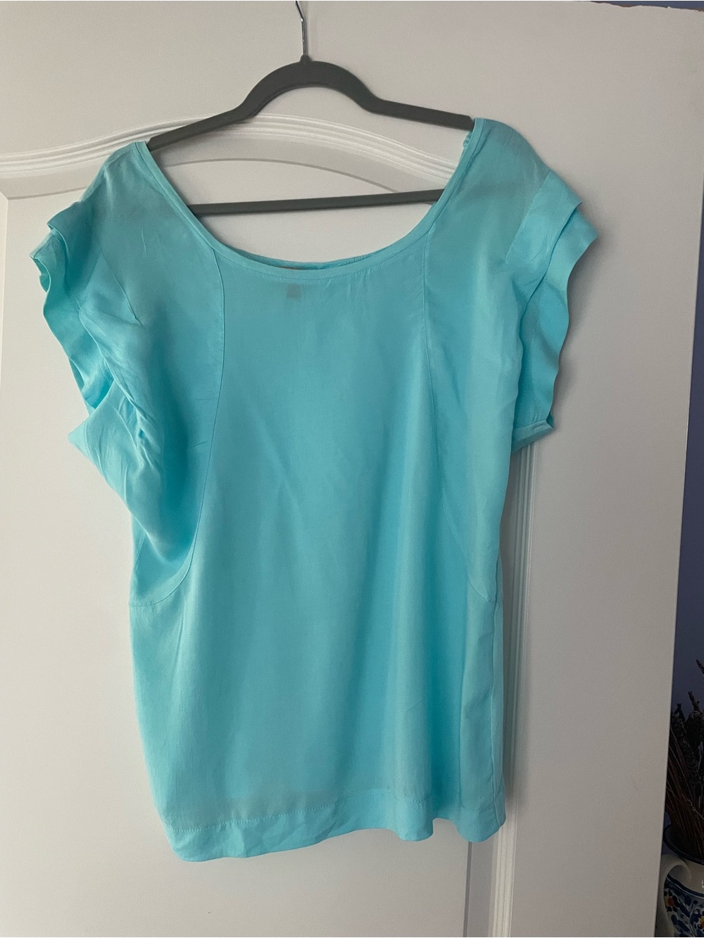Zara Turkoise Women's Scoop Neck Cap Sleeve Top